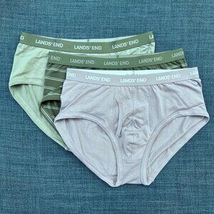 Set of 3 Lands End Knit Briefs (Gray, Mint Green, Forest Green Striped) Size M